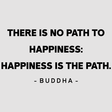 Motivational wall decal featuring inspirational wall quotes and stickers for there-is-no-path-to-happiness-happiness-is-the-path-buddha. <p>Inspire mindfulness and joy with this elegant wall decal that reads, <em>There is No Path to Happiness: Happiness is the Path – Buddha.</em> Perfect for meditation spaces, yoga studios, or personal...