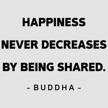 Happiness Never Decreases By Being Shared - Buddha, featuring white; black tones, adds a touch of inspiration to your walls. Suited for any home or office.  motivational wall decal, inspirational wall quotes, inspirational wall stickers, motivational wall decal for office.