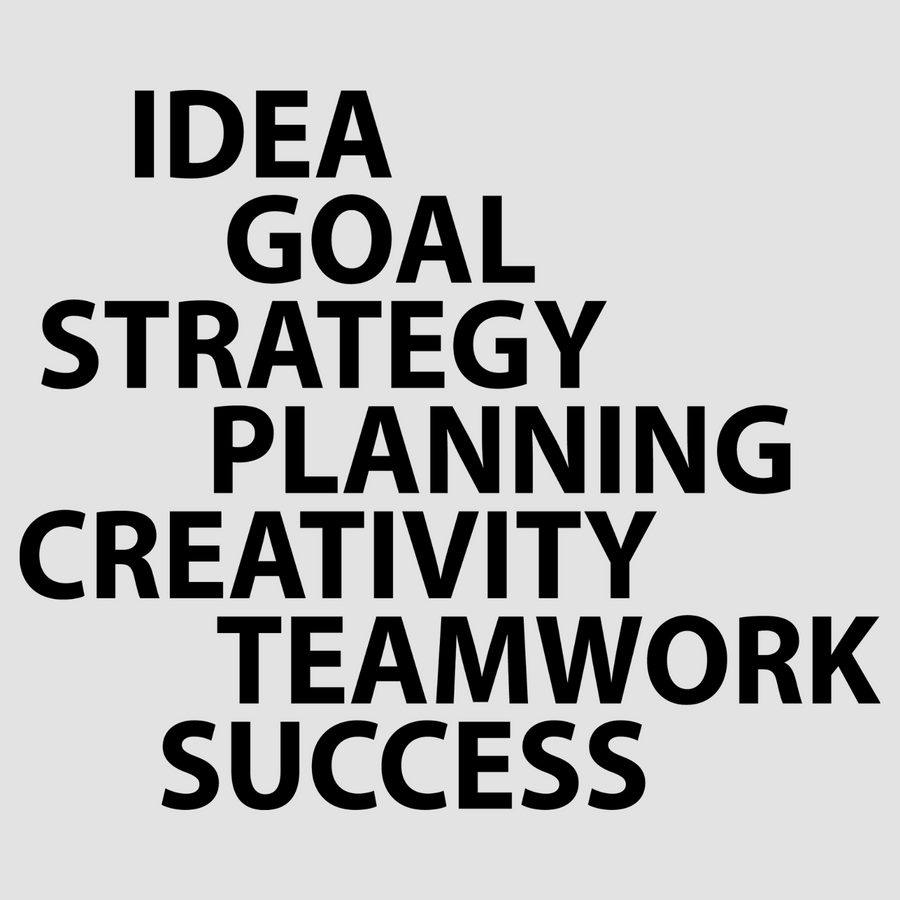 Bring positivity to your space with Idea Goal Strategy Planning Creativity Teamwork Success in white; black. A stylish choice for motivational wall decor in offices and homes.  motivational wall decal, inspirational wall quotes, inspirational wall stickers, motivational wall decal for office.