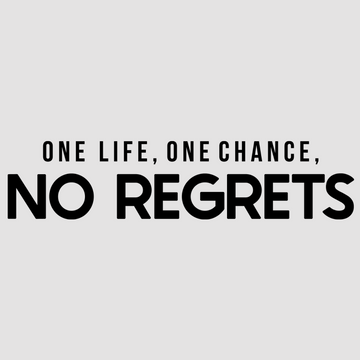 Enhance your space with One Life, Once Chance, No Regrets, crafted in white; black. A motivational wall decal to uplift your home or office decor.  motivational wall decal, inspirational wall quotes, inspirational wall stickers, motivational wall decal for office.