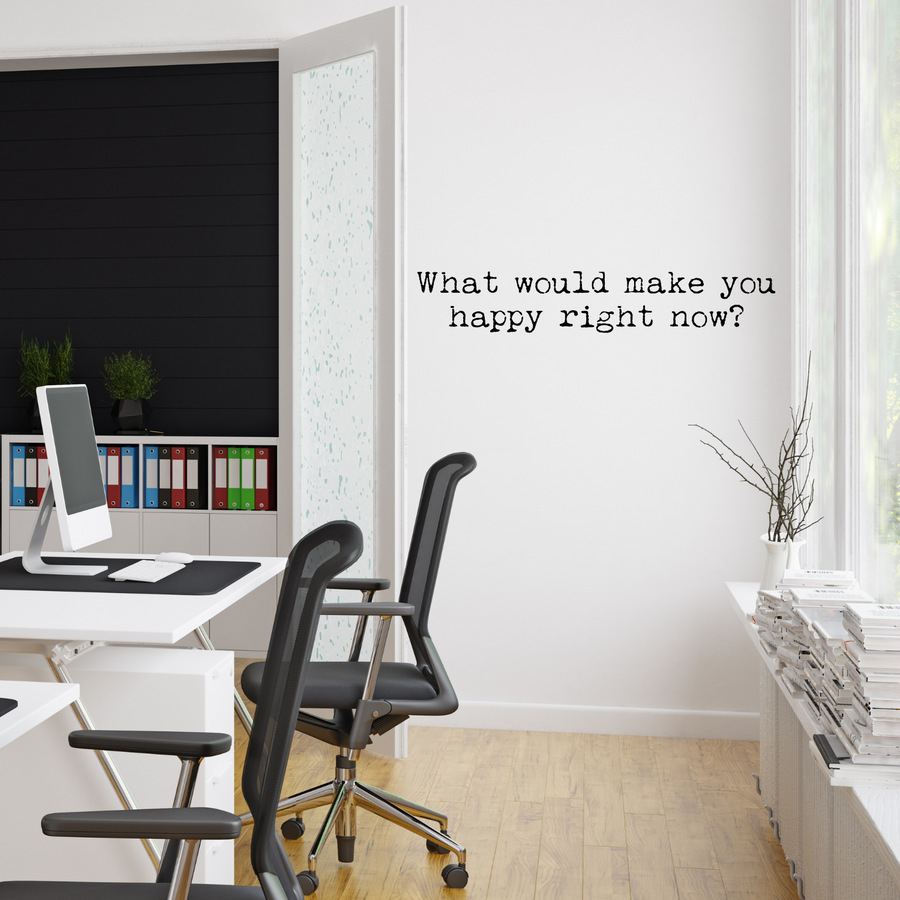 Motivational wall decal featuring inspirational wall quotes and stickers for what-would-make-you-happy-right-now. 