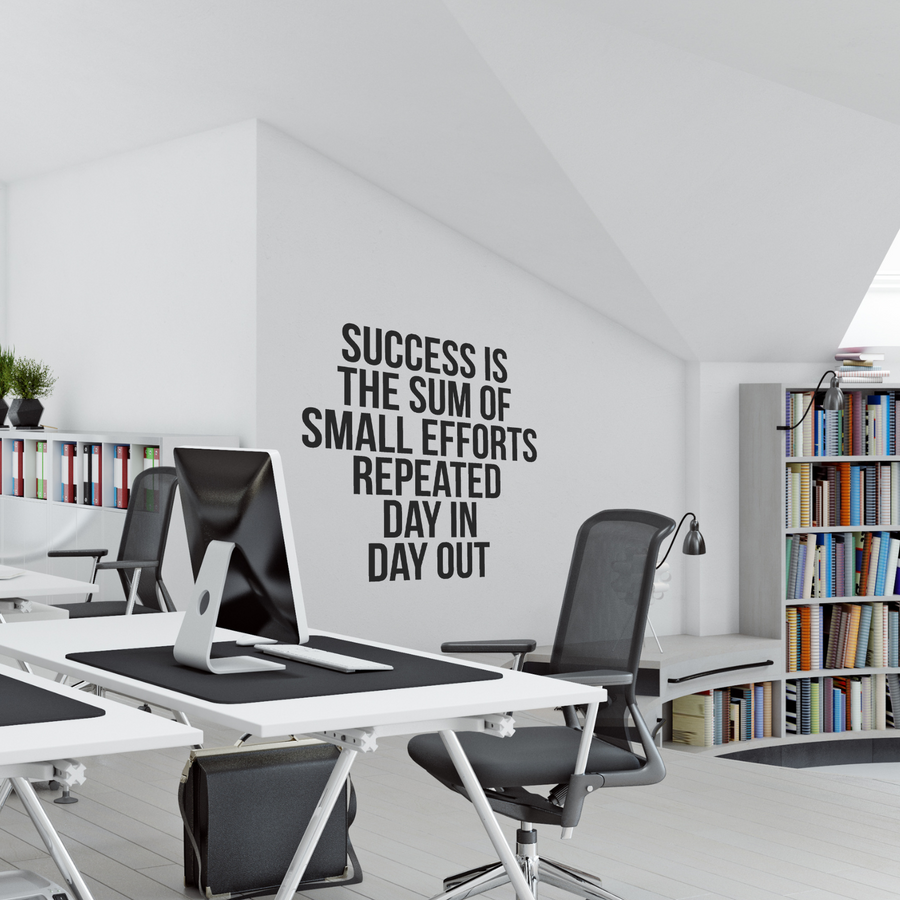 Motivational wall decal featuring inspirational wall quotes and stickers for success-is-the-sum-of-small-efforts-repeated-day-in-day-out. 