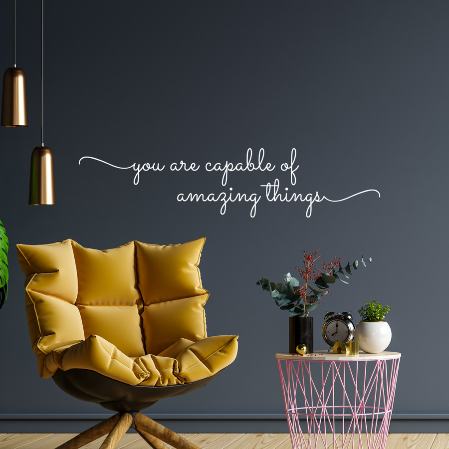 Motivational wall decal featuring inspirational wall quotes and stickers for you-are-capable-of-amazing-things. 