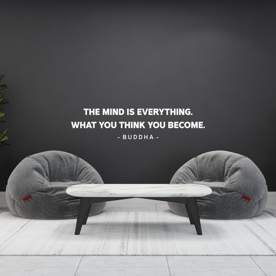 Motivational wall decal featuring inspirational wall quotes and stickers for the-mind-is-everything-what-you-think-you-become-buddha. 