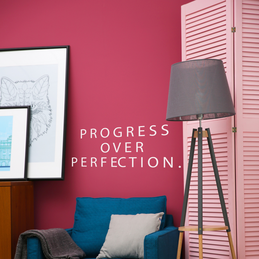 Motivational wall decal featuring inspirational wall quotes and stickers for progress-over-perfection. 