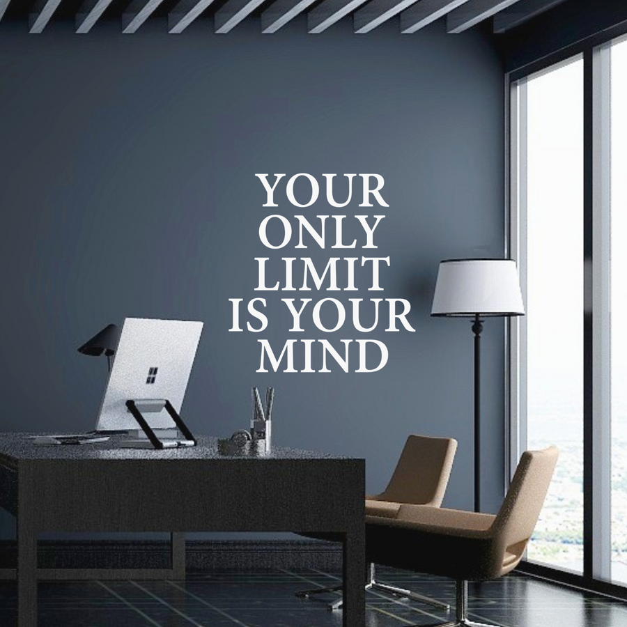 Motivational wall decal featuring inspirational wall quotes and stickers for your-only-limit-is-your-mind. 