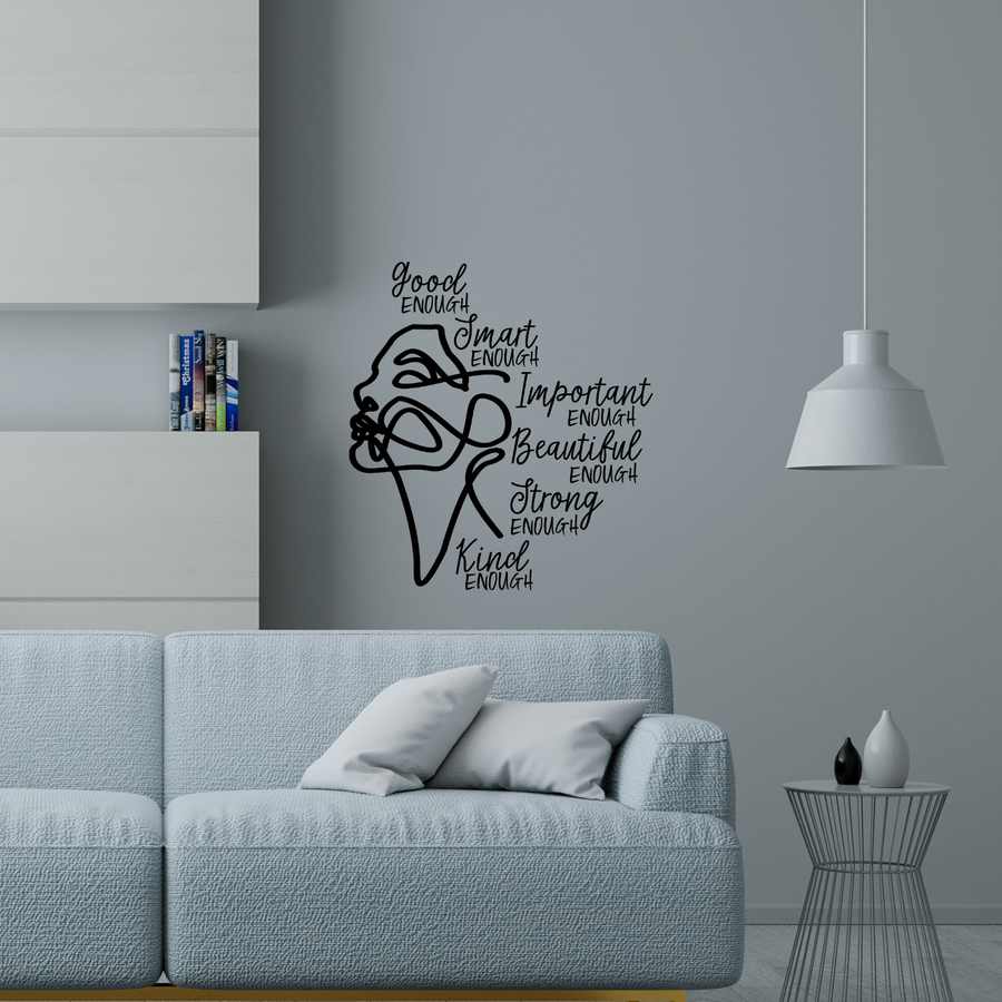 Motivational wall decal featuring inspirational wall quotes and stickers for woman-line-art. 