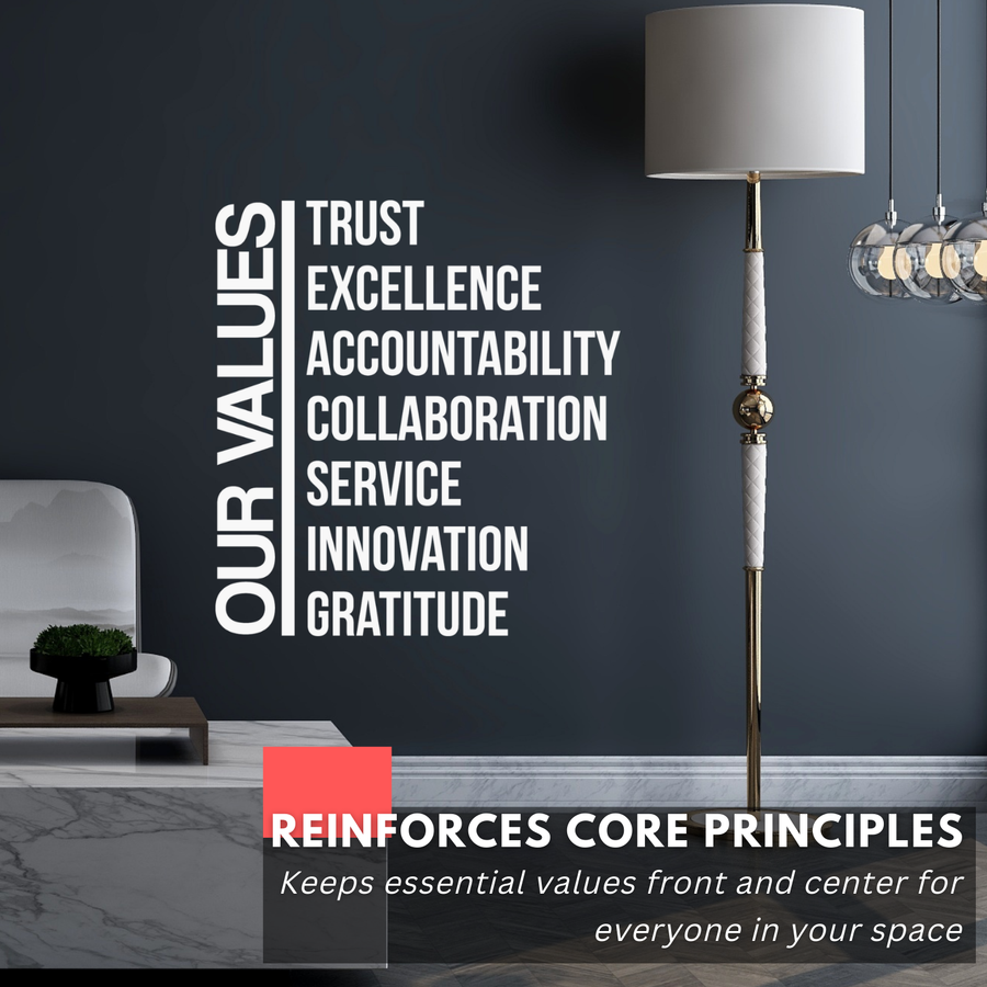 Our Values Wall Decal – Inspirational Vinyl Quote, Motivational Wall A ...