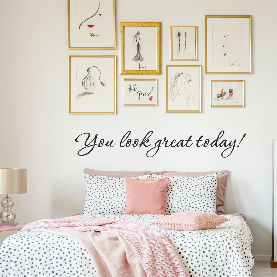 Motivational wall decal featuring inspirational wall quotes and stickers for you-look-great-today. 