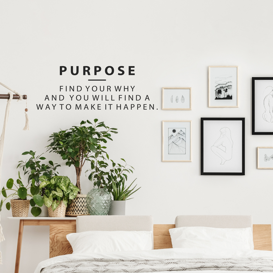 Motivational wall decal featuring inspirational wall quotes and stickers for purpose-find-your-why. 