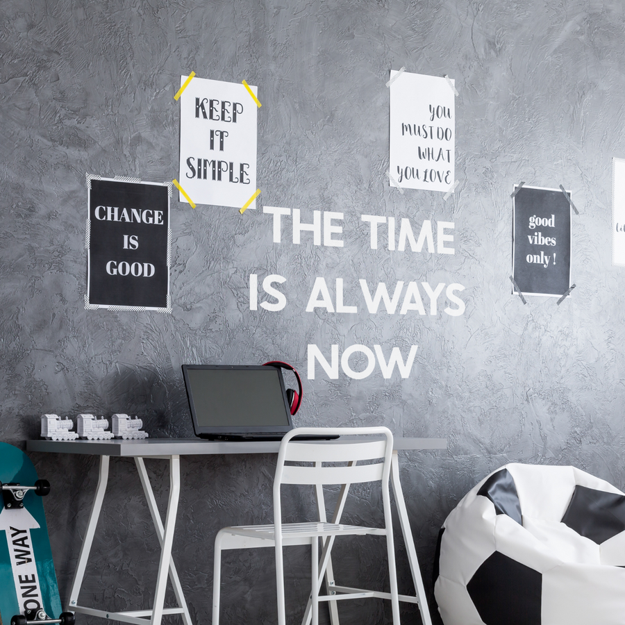 Motivational wall decal featuring inspirational wall quotes and stickers for the-time-is-always-now. 