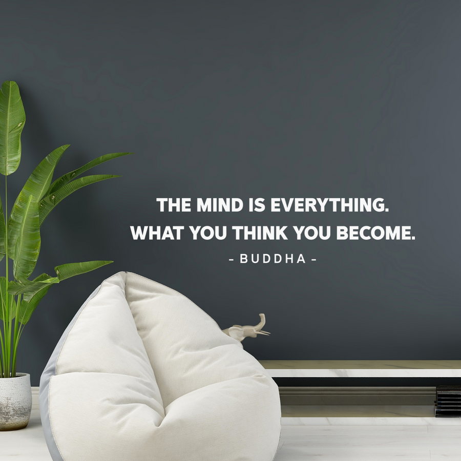 Motivational wall decal featuring inspirational wall quotes and stickers for the-mind-is-everything-what-you-think-you-become-buddha. 