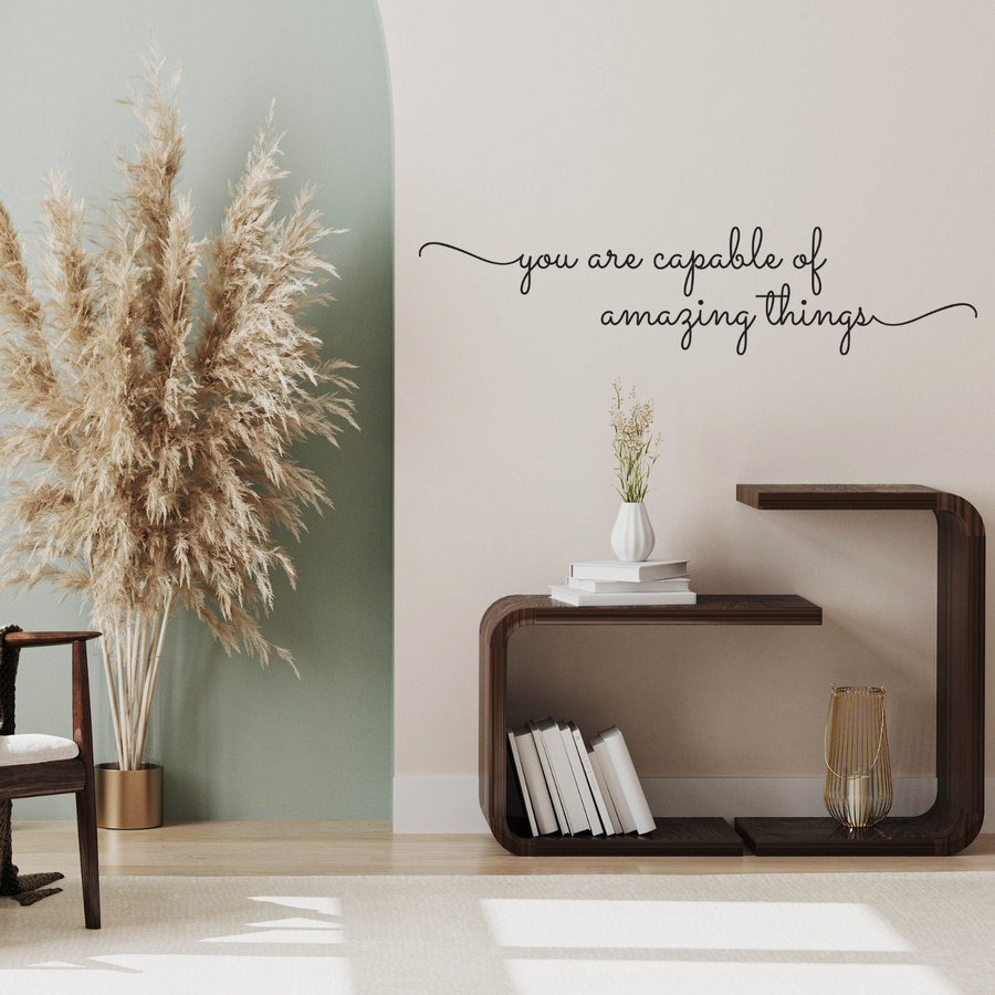 Motivational wall decal featuring inspirational wall quotes and stickers for you-are-capable-of-amazing-things. 