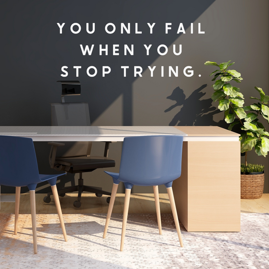 Motivational wall decal featuring inspirational wall quotes and stickers for you-only-fail-when-you-stop-trying. 