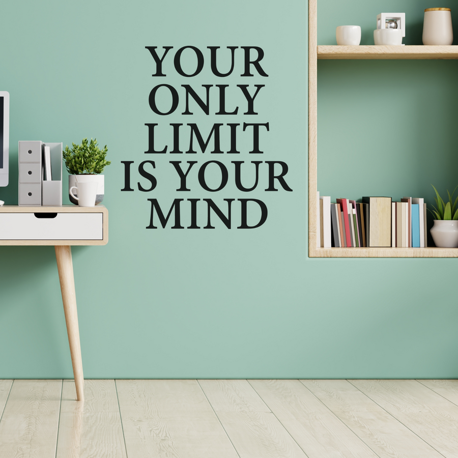 Motivational wall decal featuring inspirational wall quotes and stickers for your-only-limit-is-your-mind. 