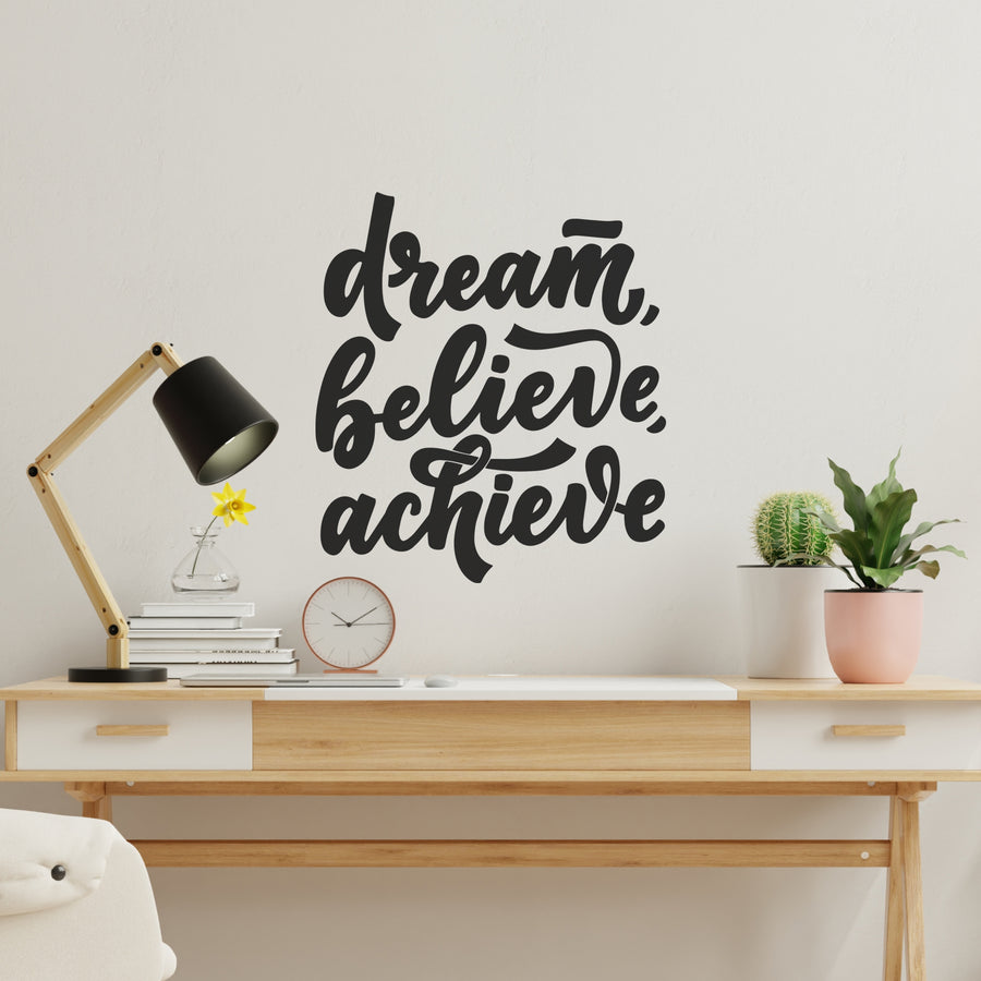 Dream Believe Achieve Inspirational Wall Decals for Bedroom Motivational Decal Quote Positive Kids Word Sayings Sticker Home Office Sign Classroom Decor Art Removable Vinyl Decorations