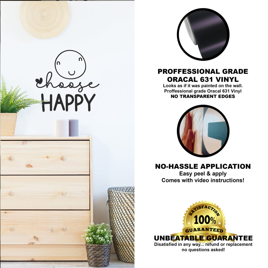My Vinyl Story Choose Happy Funny Decal Sticker Decor Bedroom Decoration Art Decal Decoration Adhesive Removable Vinyl Artwork Kids Decorative Wall Art Graphic Signs Positive Quote Positivity