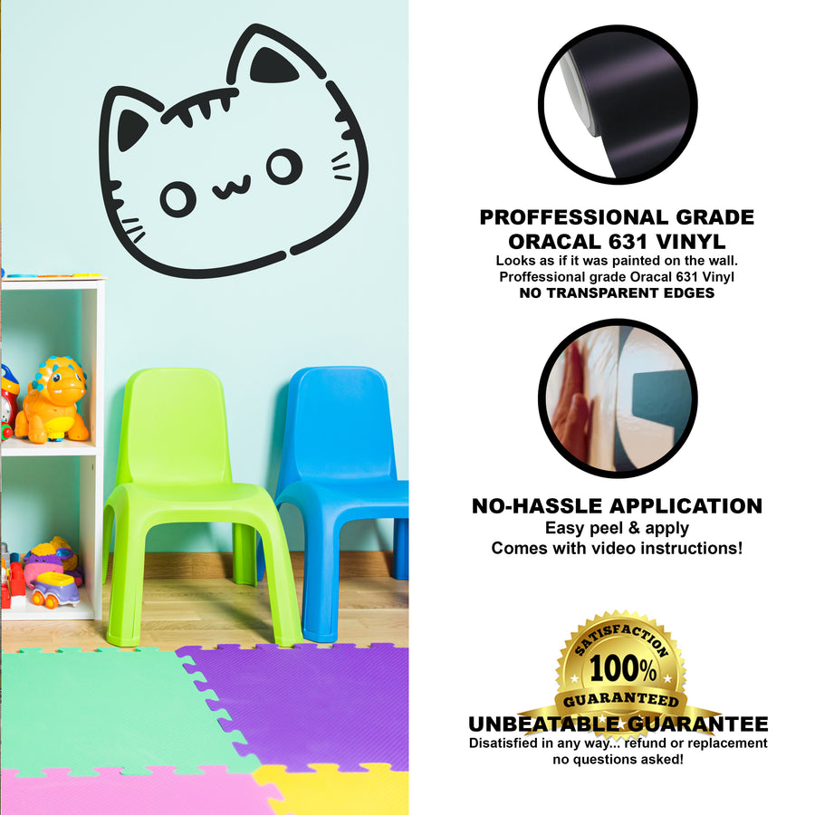 My Vinyl Story Cute Cat Kitten Face Funny Wall Decal Sticker Decor Bedroom Decoration Art Decal Decoration Adhesive Removable Vinyl Artwork Kids Decorative Wall Art Graphic Signs