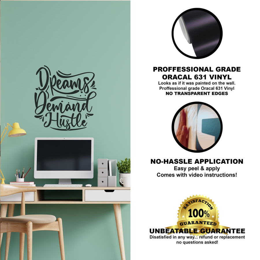 Dreams Demand Hustle Inspirational Wall Decals for Bedroom Motivational Decal Quote Positive Kids Word Sayings Sticker Home Office Sign Classroom Decor Art Removable Vinyl Decorations