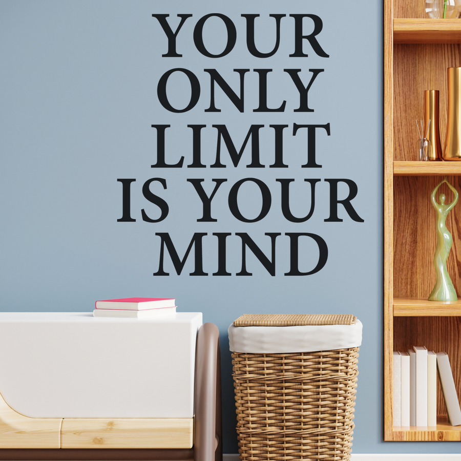 Motivational wall decal featuring inspirational wall quotes and stickers for your-only-limit-is-your-mind. 