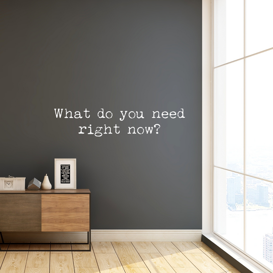 Motivational wall decal featuring inspirational wall quotes and stickers for what-do-you-need-right-now. 