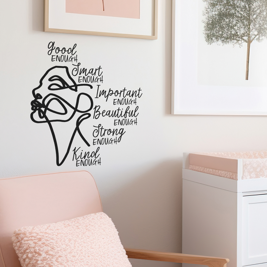 Motivational wall decal featuring inspirational wall quotes and stickers for woman-line-art. 