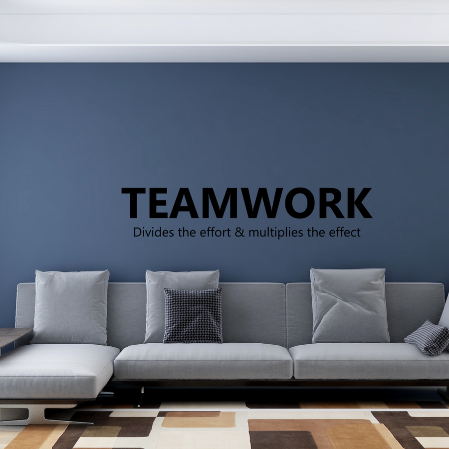 Motivational wall decal featuring inspirational wall quotes and stickers for teamwork-divides-the-effort-multiplies-the-effect. 