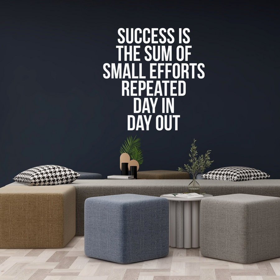 Motivational wall decal featuring inspirational wall quotes and stickers for success-is-the-sum-of-small-efforts-repeated-day-in-day-out. 