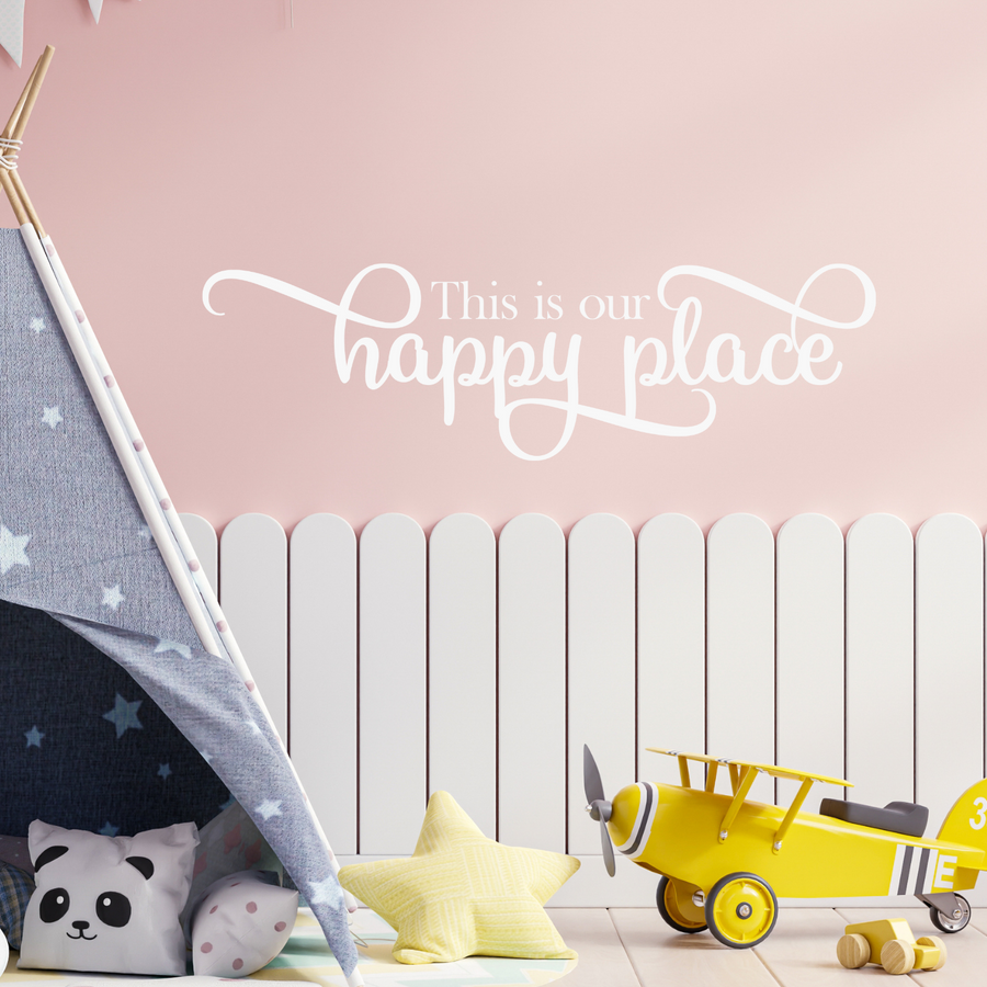 Motivational wall decal featuring inspirational wall quotes and stickers for this-is-our-happy-place. 