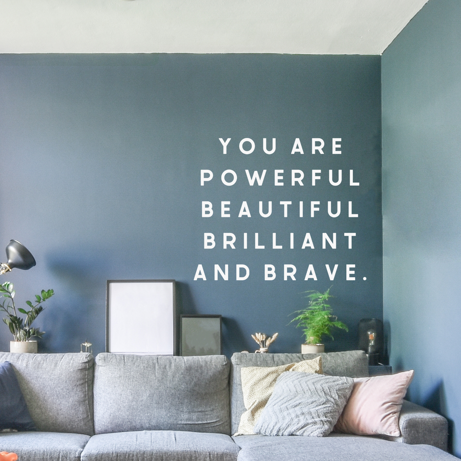 Motivational wall decal featuring inspirational wall quotes and stickers for you-are-powerful-beautiful-brilliant-and-brave. 