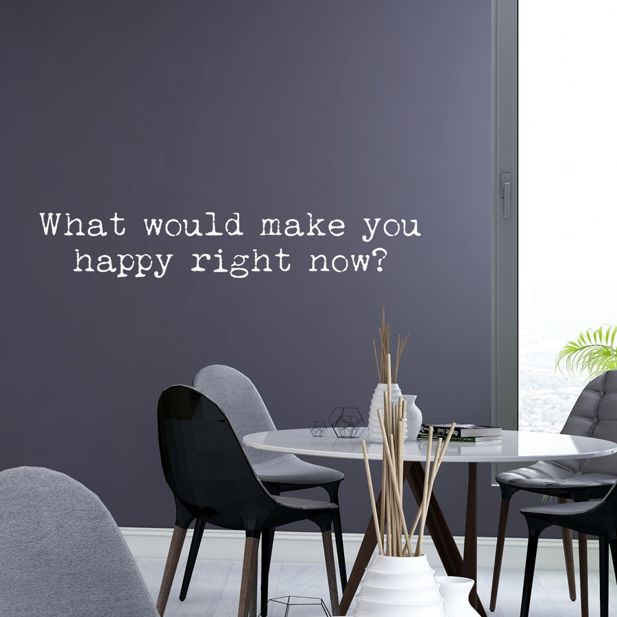 Motivational wall decal featuring inspirational wall quotes and stickers for what-would-make-you-happy-right-now. 