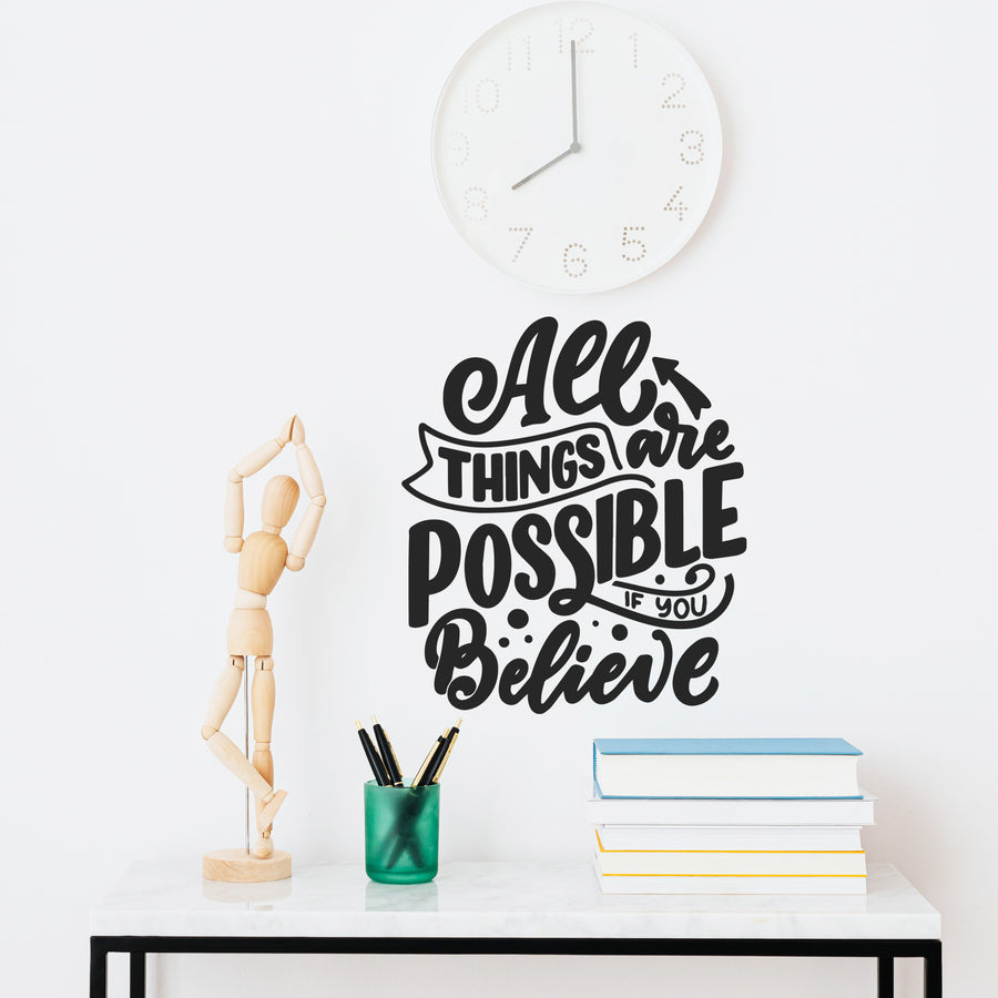 Inspirational Wall Decals for Bedroom Motivational Decal Quote Positive Kids Word Sayings Sticker Home Office Sign Classroom Decor Art Removable Vinyl Decorations (All Things are Possibe (10x12)