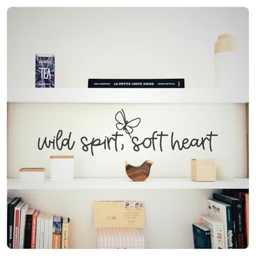 My Vinyl Story - Wild Spirit, Soft Heart - Inspirational Motivational Butterfly Wall Decal Sticker Quote Art Decor Saying for Home Bedroom Positive Affirmation Yoga, Removable