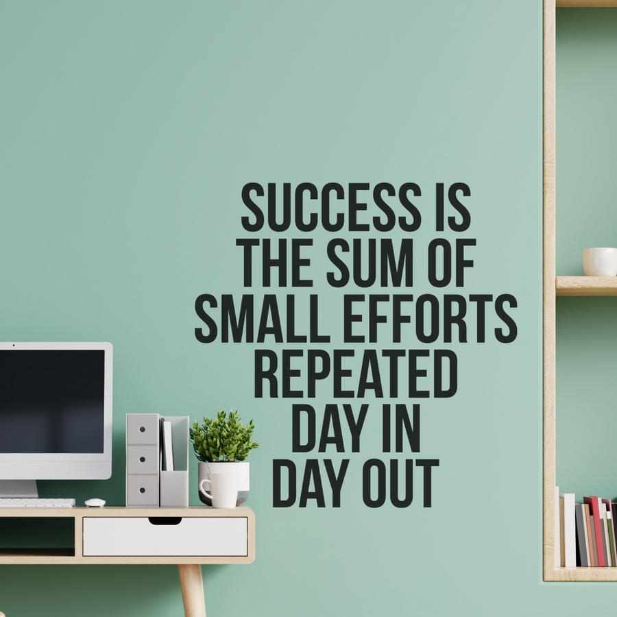 Motivational wall decal featuring inspirational wall quotes and stickers for success-is-the-sum-of-small-efforts-repeated-day-in-day-out. 