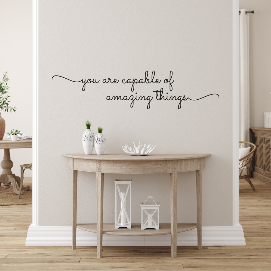 Motivational wall decal featuring inspirational wall quotes and stickers for you-are-capable-of-amazing-things. 