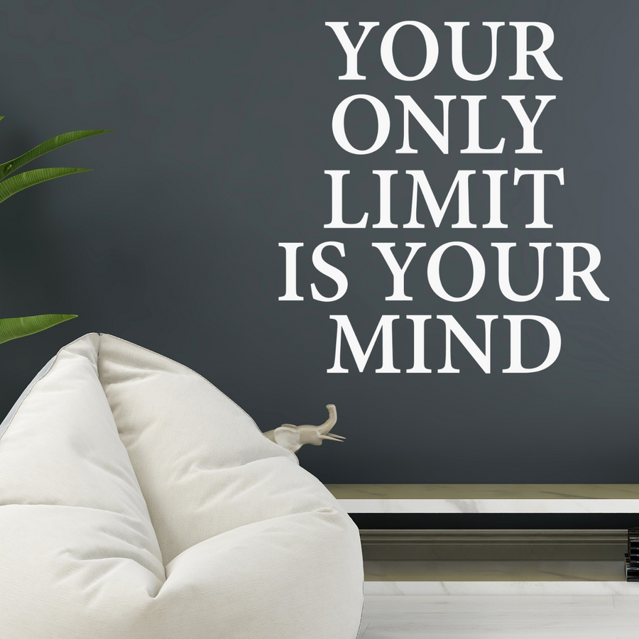 Motivational wall decal featuring inspirational wall quotes and stickers for your-only-limit-is-your-mind. 