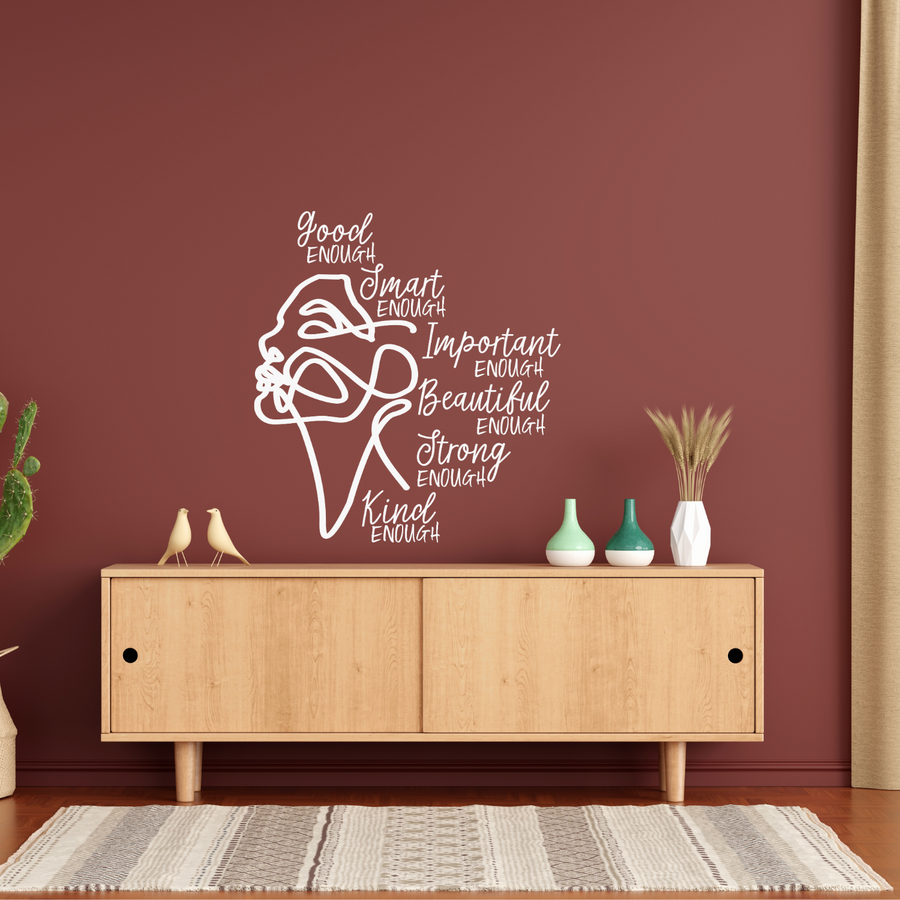 Motivational wall decal featuring inspirational wall quotes and stickers for woman-line-art. 