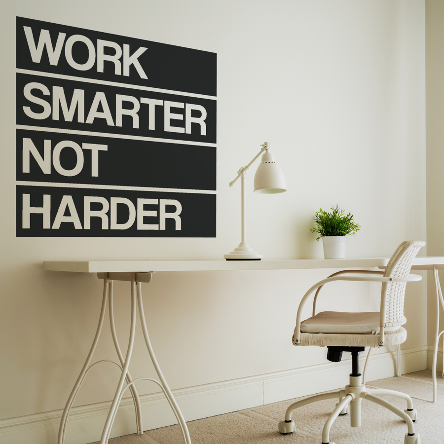 Motivational wall decal featuring inspirational wall quotes and stickers for work-smarter-not-harder. 