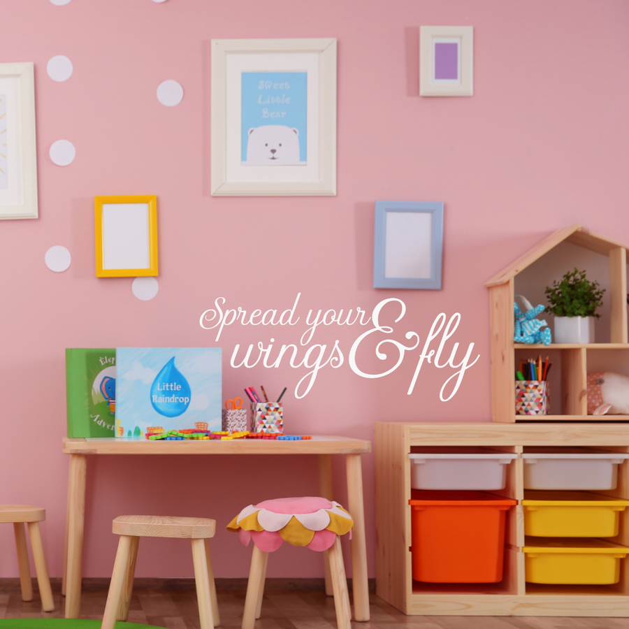 Motivational wall decal featuring inspirational wall quotes and stickers for spread-your-wings-fly. 