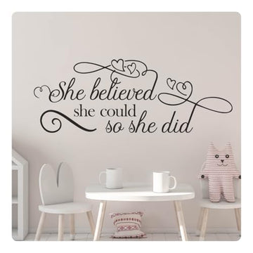 My Vinyl Story - She Believed She Could So She Did - Inspirational Motivational Wall Decal Sticker Quote Art Decor for Home Girls Bedroom Nursery Classroom Kids Room, Removable