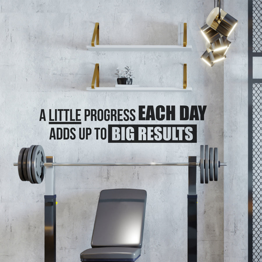 A Little Progress Each Day Inspirational Wall Stickers, Gym Wall Decals, Quotes Classroom Office Garage School Bedroom, Fitness Sports Workout Exercise Motivational Art Home Decor Removable Vinyl
