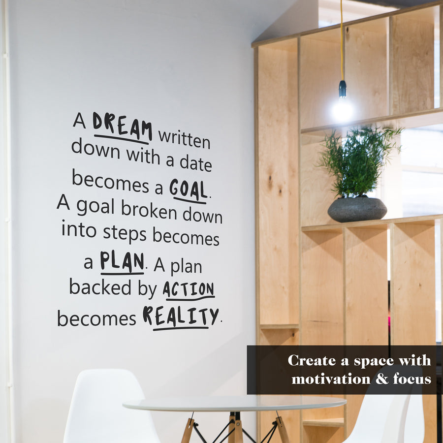 A Dream Written Motivational and Inspirational Office Wall Decal Sticker Vinyl Quotes for Business Teamwork Words and Saying Positive Decor Active