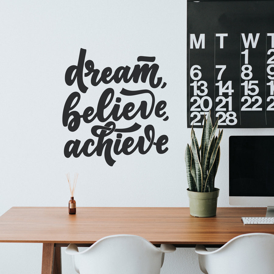 Dream Believe Achieve Inspirational Wall Decals for Bedroom Motivational Decal Quote Positive Kids Word Sayings Sticker Home Office Sign Classroom Decor Art Removable Vinyl Decorations
