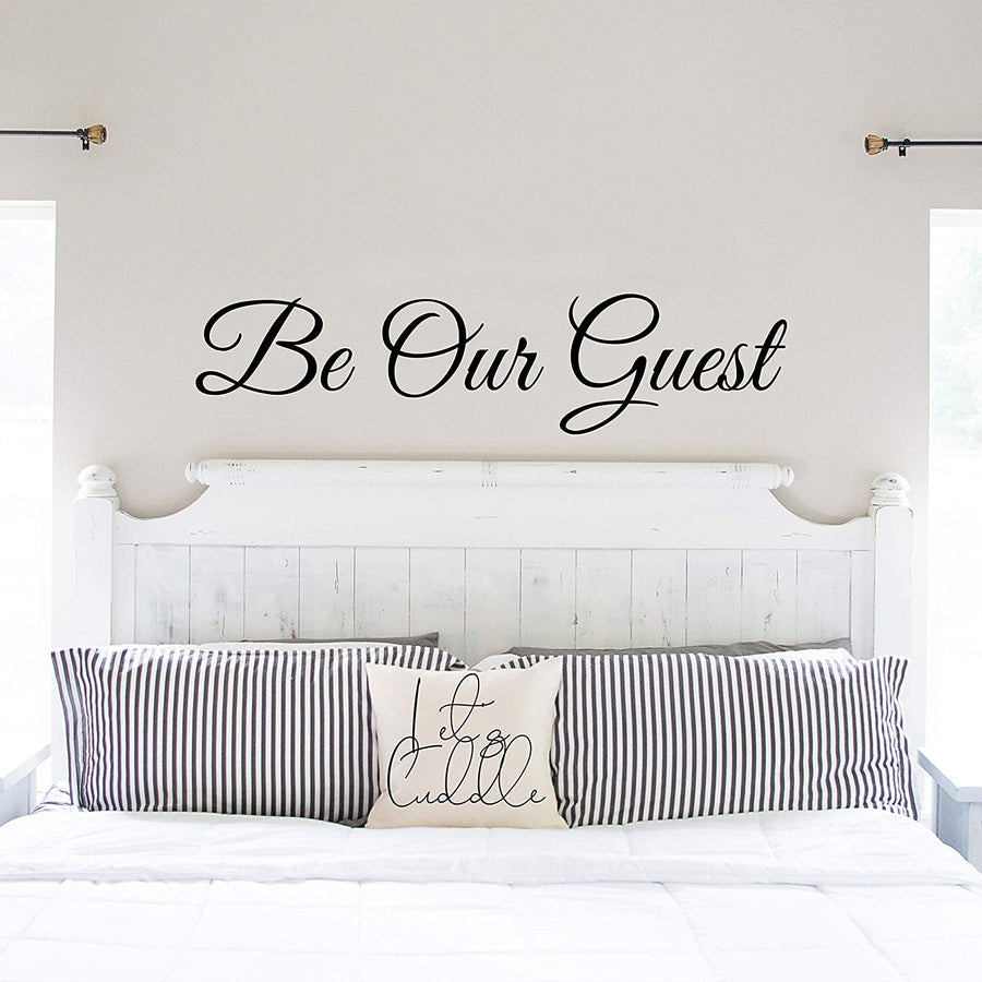 be our guest wall decal sticker quote for guest room family decorations air bnb designs